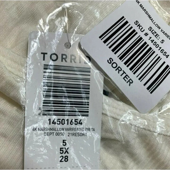 Torrid +5 Eggshell Semi-Sheer Scoop Neckline Ribbed Rayon Knit Tank Top - Picture 6 of 6